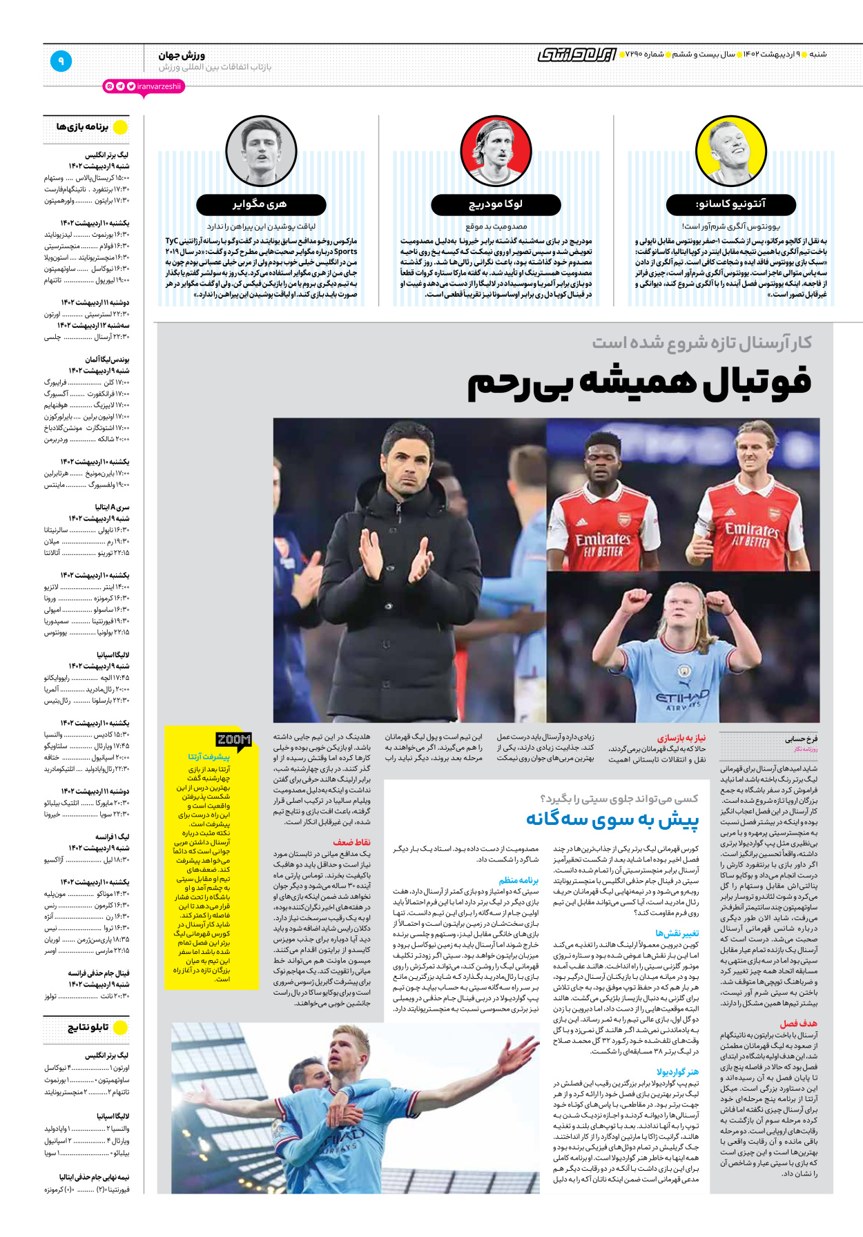 روزنامه ایران ورزشی - شماره هفت هزار و دویست و نود - ۰۹ اردیبهشت ۱۴۰۲ - صفحه ۹
