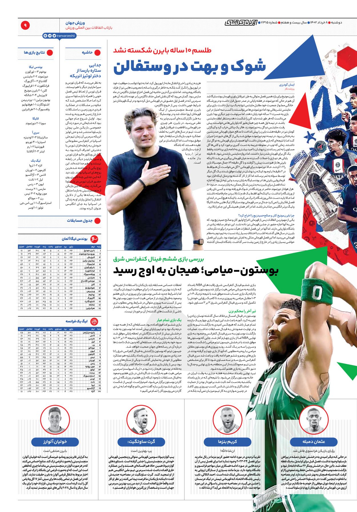 روزنامه ایران ورزشی - شماره هفت هزار و سیصد و پانزده - ۰۸ خرداد ۱۴۰۲ - صفحه ۹