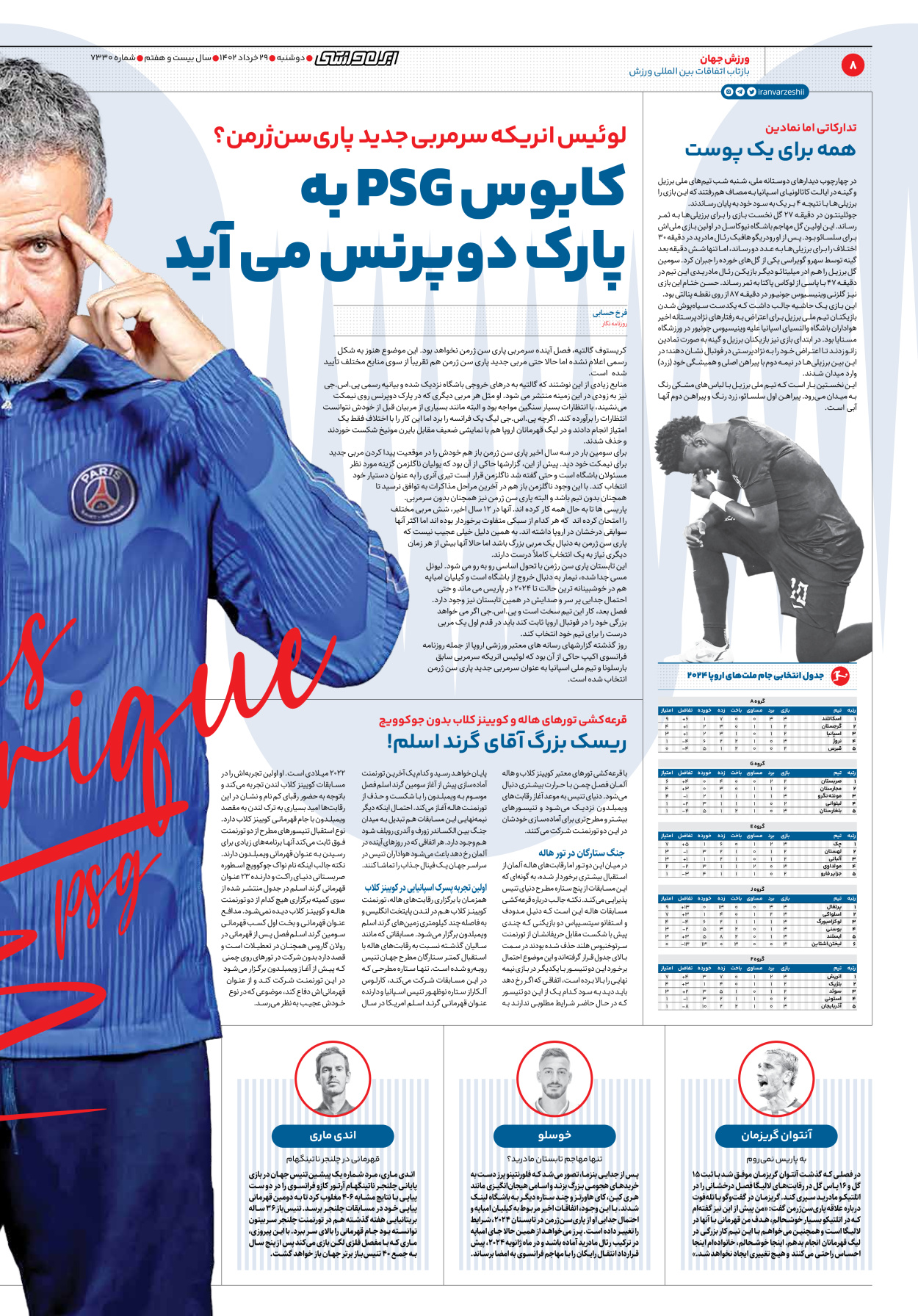 روزنامه ایران ورزشی - شماره هفت هزار و سیصد و سی - ۲۹ خرداد ۱۴۰۲ - صفحه ۸