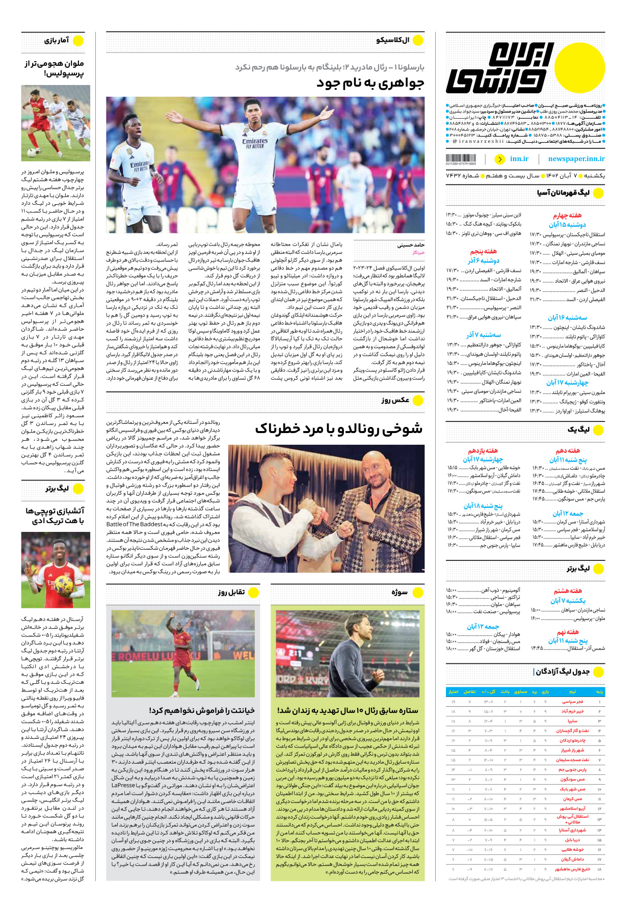 روزنامه ایران ورزشی - شماره هفت هزار و چهارصد و سی و دو - ۰۷ آبان ۱۴۰۲ - صفحه ۱۶