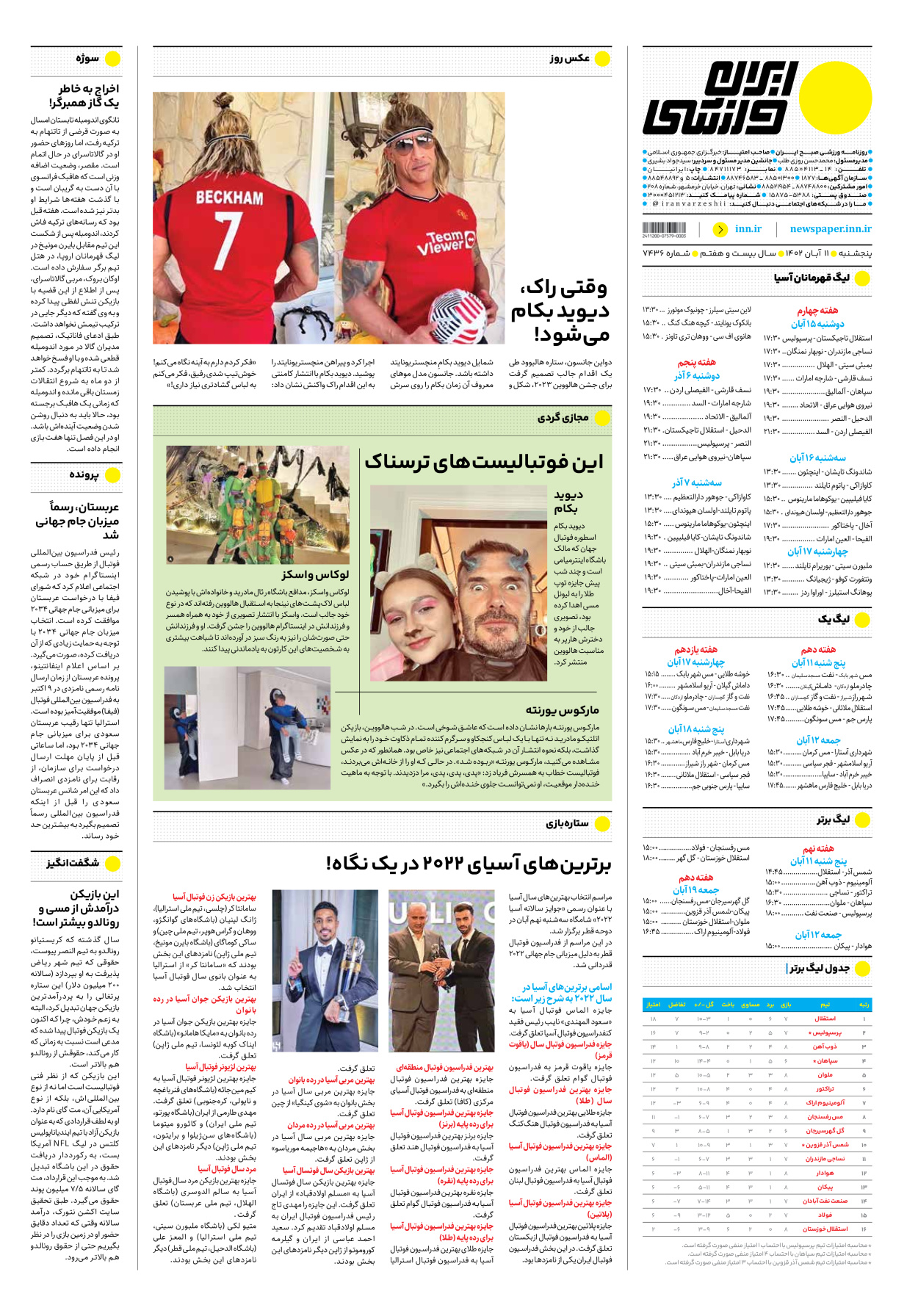 روزنامه ایران ورزشی - شماره هفت هزار و چهارصد و سی و شش - ۱۱ آبان ۱۴۰۲ - صفحه ۱۶