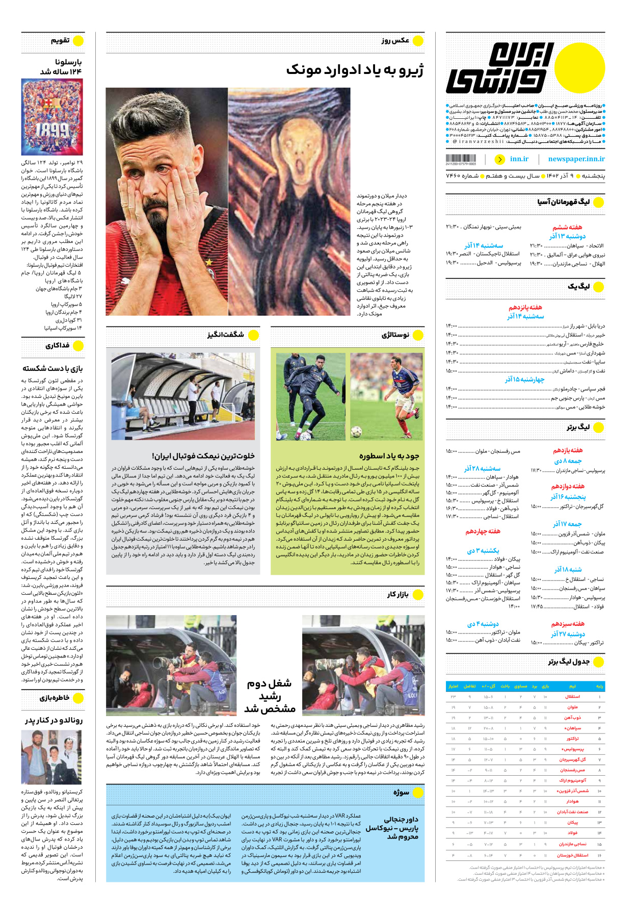 روزنامه ایران ورزشی - شماره هفت هزار و چهارصد و شصت - ۰۹ آذر ۱۴۰۲ - صفحه ۱۶