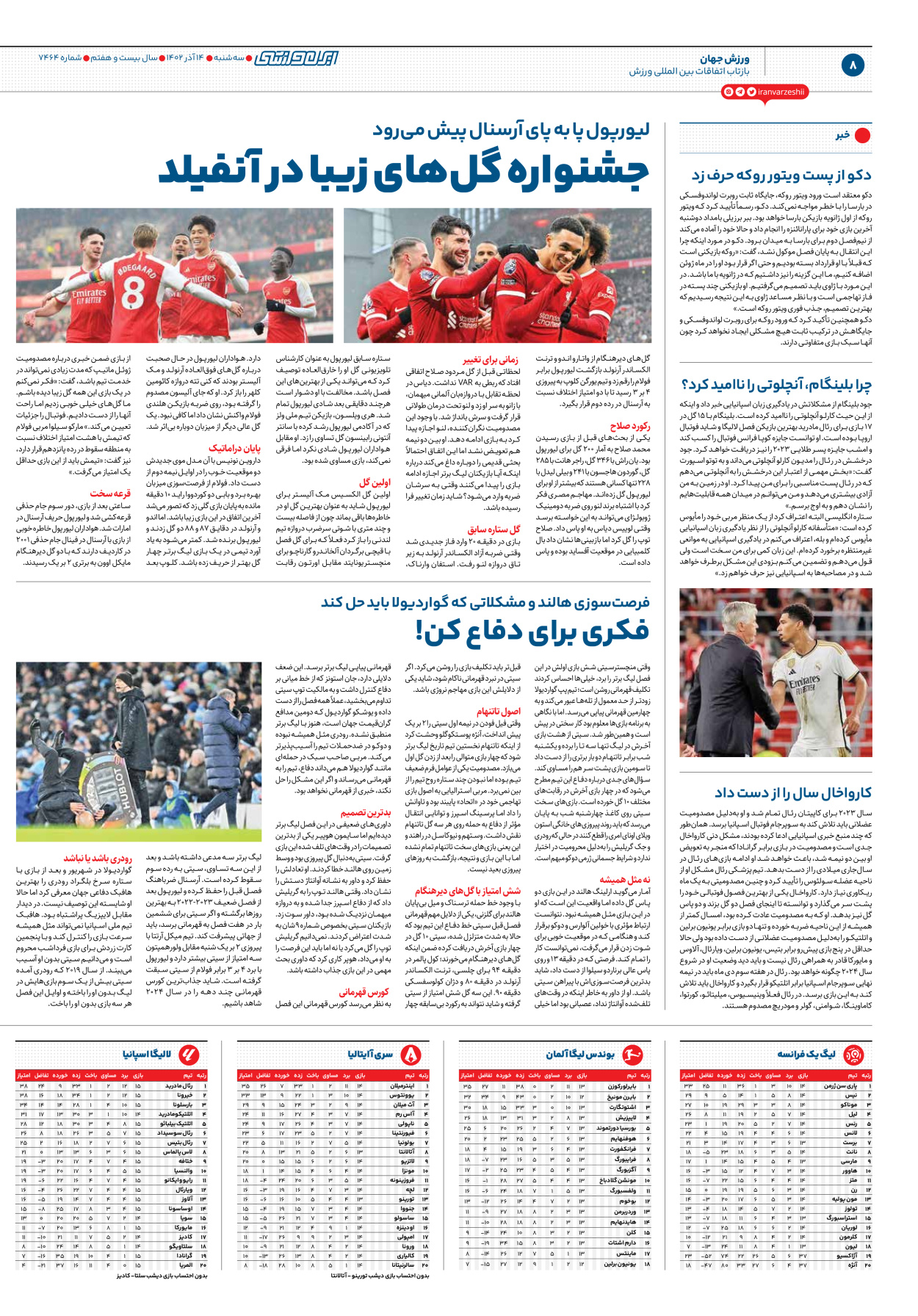 روزنامه ایران ورزشی - شماره هفت هزار و چهارصد و شصت و چهار - ۱۴ آذر ۱۴۰۲ - صفحه ۸