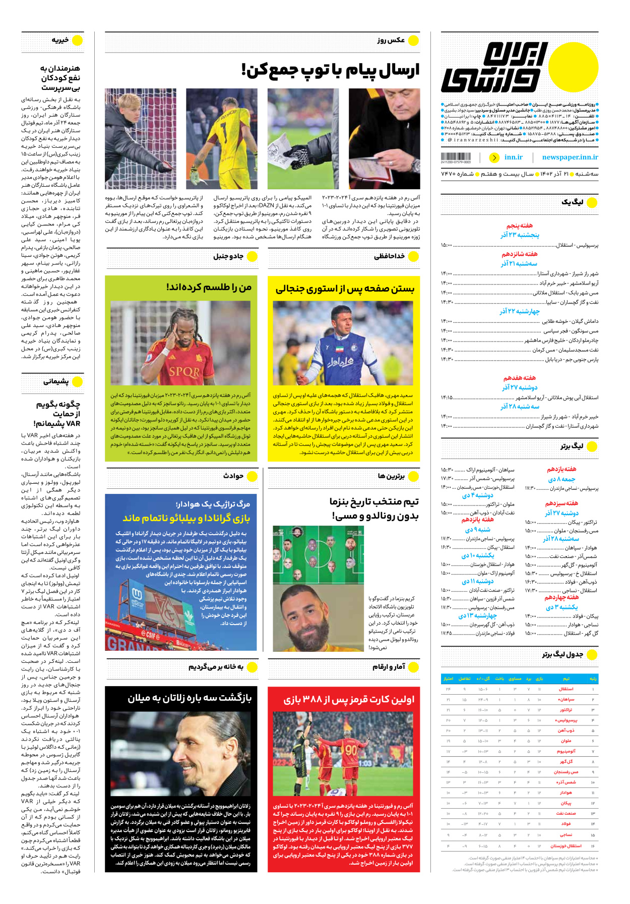 روزنامه ایران ورزشی - شماره هفت هزار و چهارصد و هفتاد - ۲۱ آذر ۱۴۰۲ - صفحه ۱۶