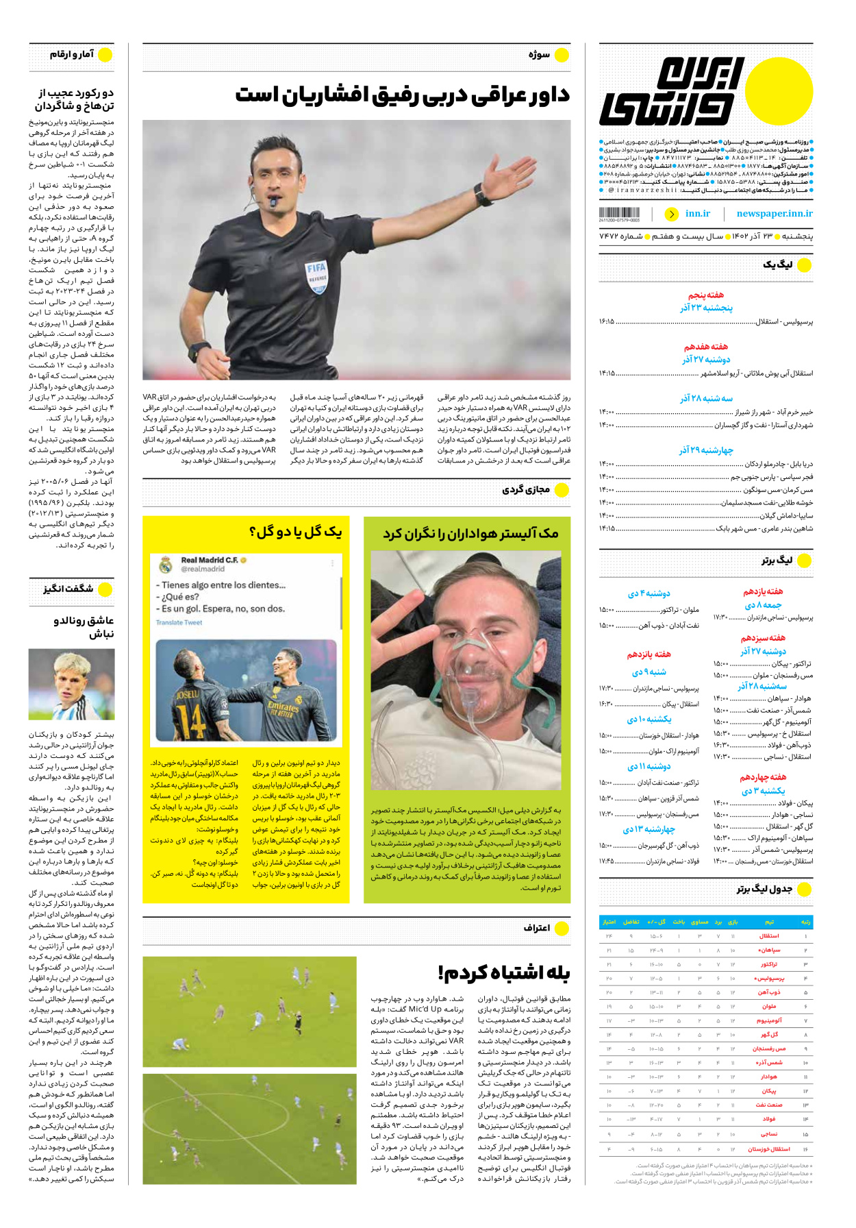 روزنامه ایران ورزشی - شماره هفت هزار و چهارصد و هفتاد و دو - ۲۳ آذر ۱۴۰۲ - صفحه ۱۶