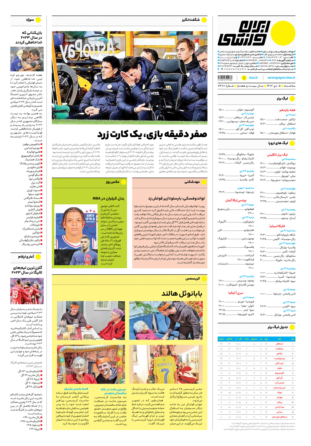 روزنامه ایران ورزشی - شماره هفت هزار و چهارصد و هشتاد - ۰۵ دی ۱۴۰۲ - صفحه ۱۲