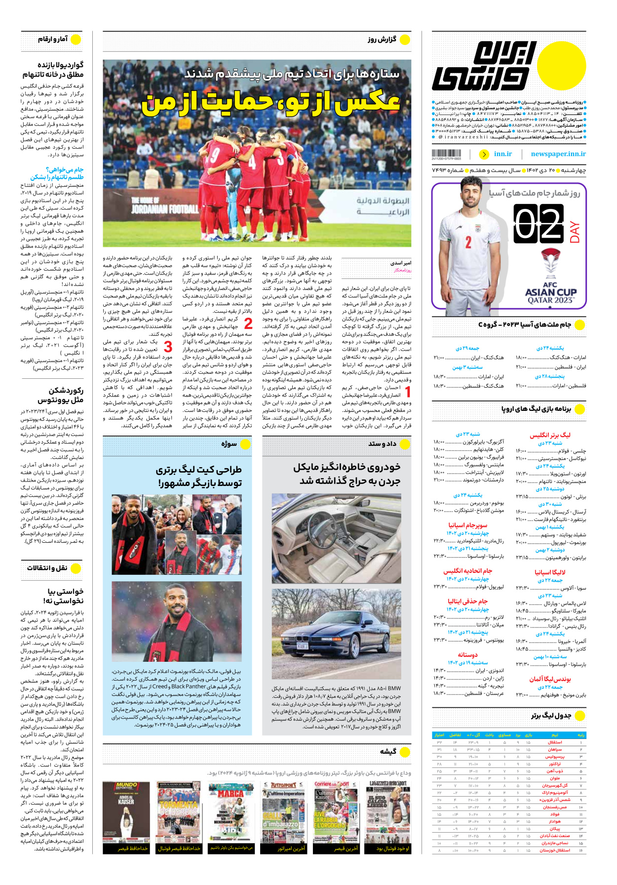 روزنامه ایران ورزشی - شماره هفت هزار و چهارصد و نود و سه - ۲۰ دی ۱۴۰۲ - صفحه ۱۲