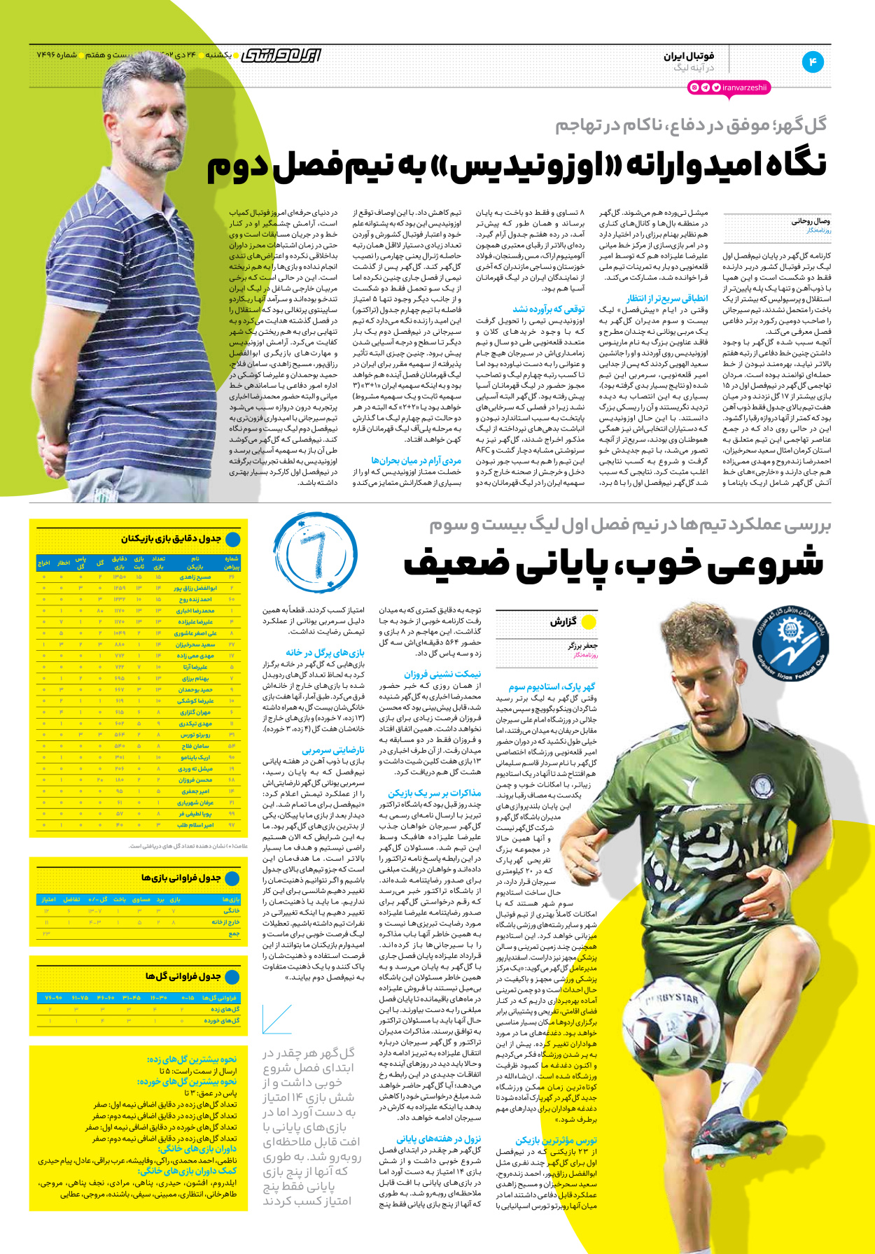 روزنامه ایران ورزشی - شماره هفت هزار و چهارصد و نود و شش - ۲۴ دی ۱۴۰۲ - صفحه ۴