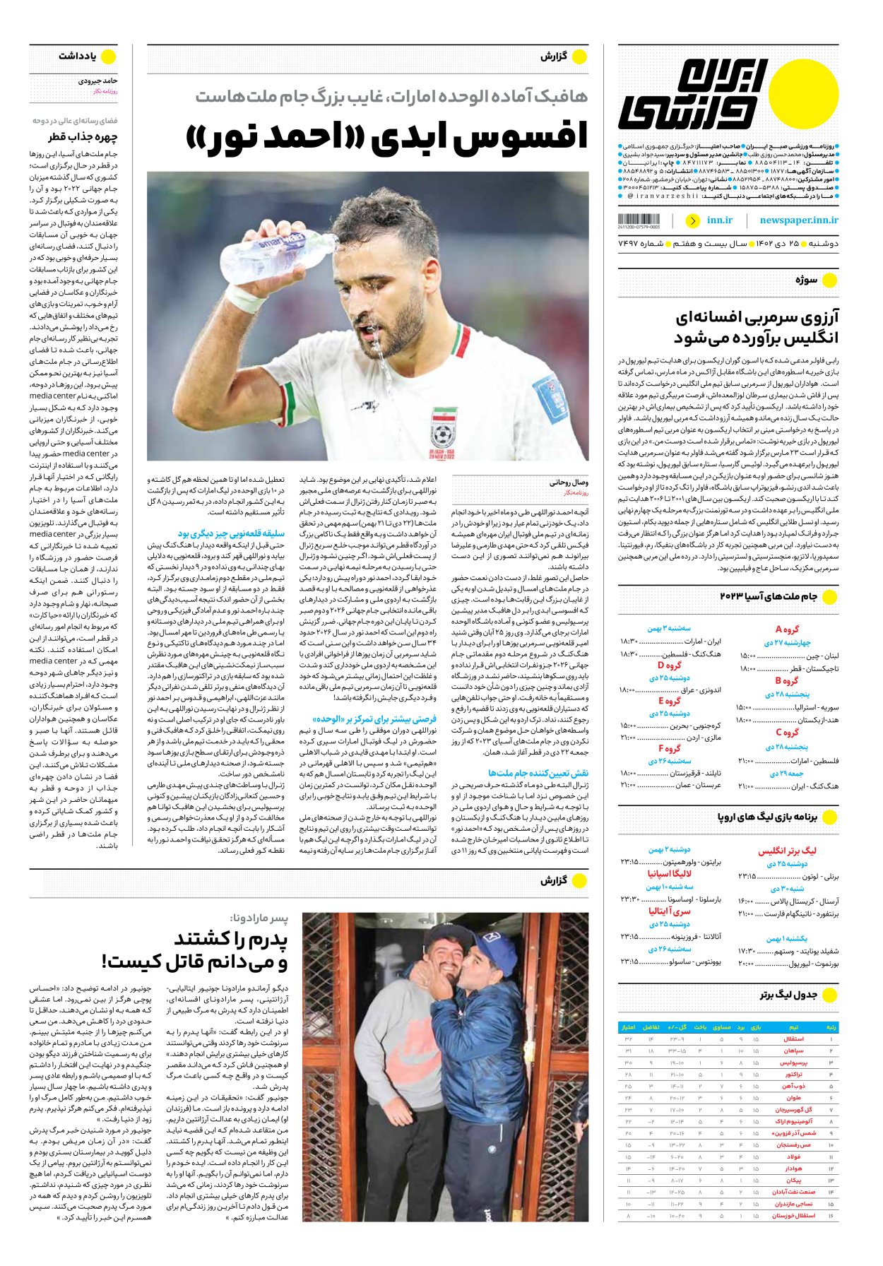 روزنامه ایران ورزشی - شماره هفت هزار و چهارصد و نود و هفت - ۲۵ دی ۱۴۰۲ - صفحه ۱۲
