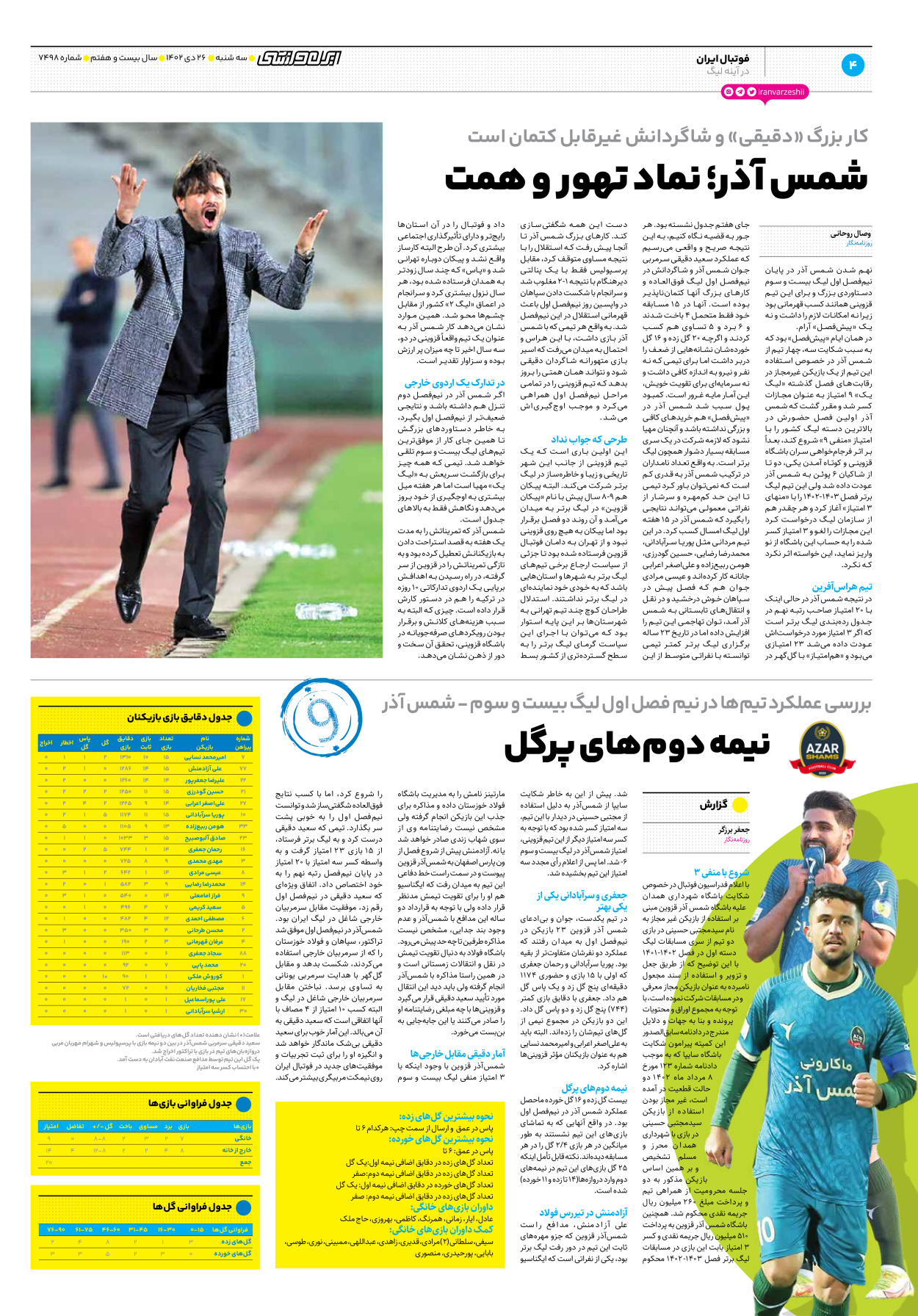 روزنامه ایران ورزشی - شماره هفت هزار و چهارصد و نود و هشت - ۲۶ دی ۱۴۰۲ - صفحه ۴
