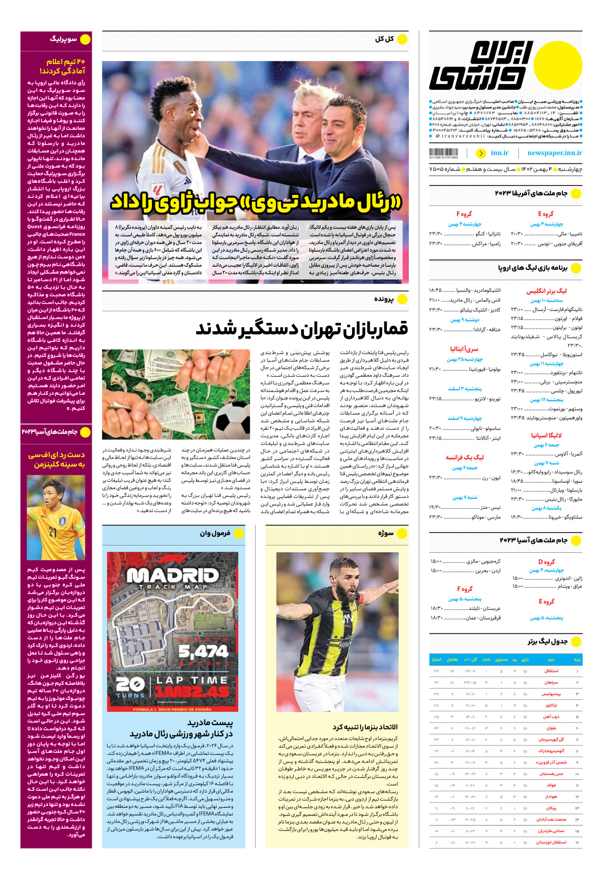 روزنامه ایران ورزشی - شماره هفت هزار و پانصد و پنج - ۰۴ بهمن ۱۴۰۲ - صفحه ۱۲