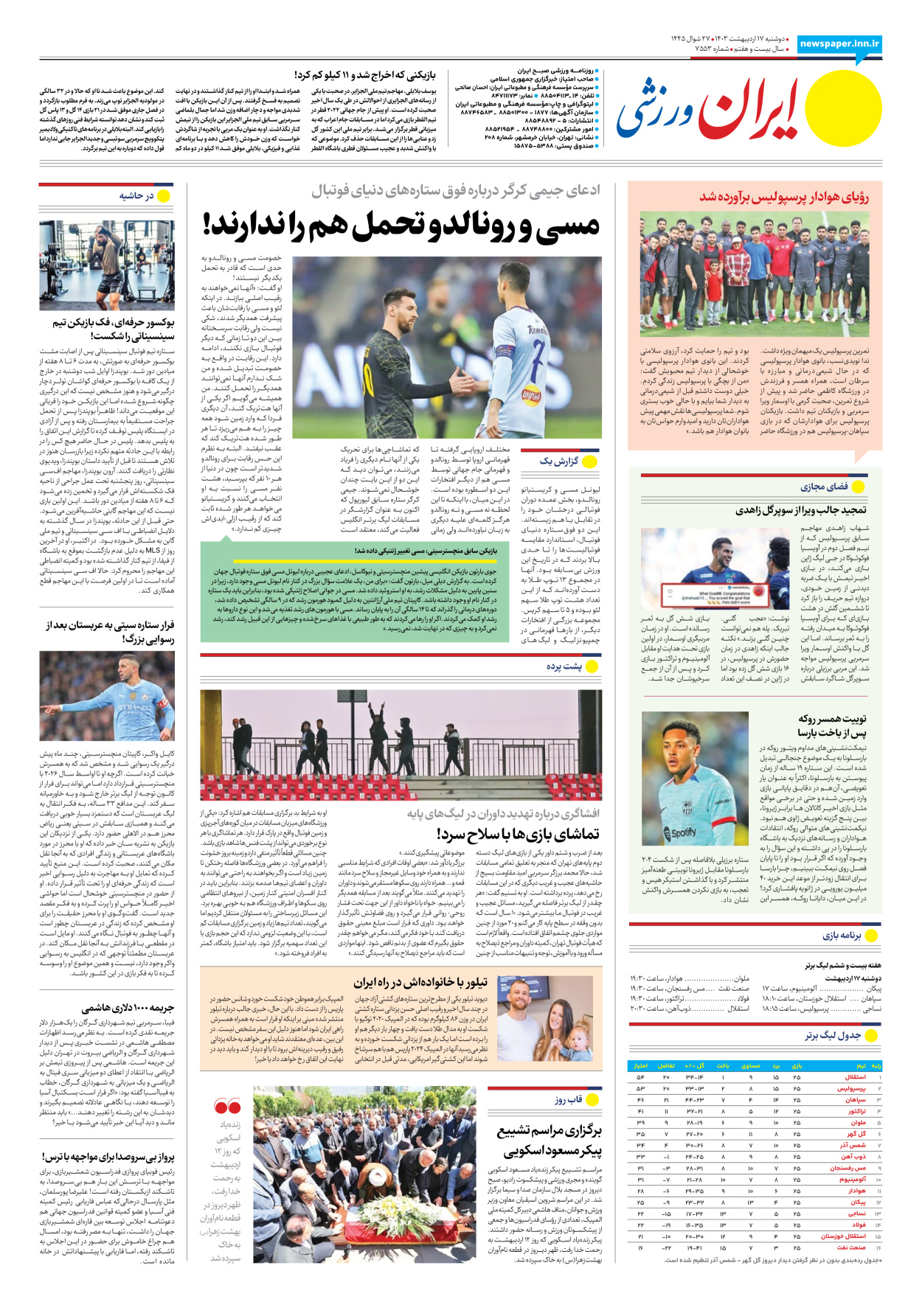 روزنامه ایران ورزشی - شماره هفت هزار و پانصد و پنجاه و دو - ۱۷ اردیبهشت ۱۴۰۳ - صفحه ۸