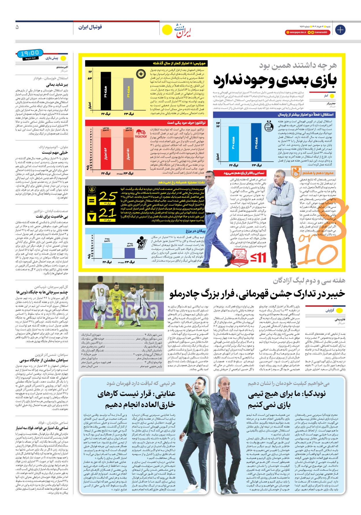 روزنامه ایران ورزشی - شماره هفت هزار و پانصد و هفتاد و یک - ۱۲ خرداد ۱۴۰۳ - صفحه ۵