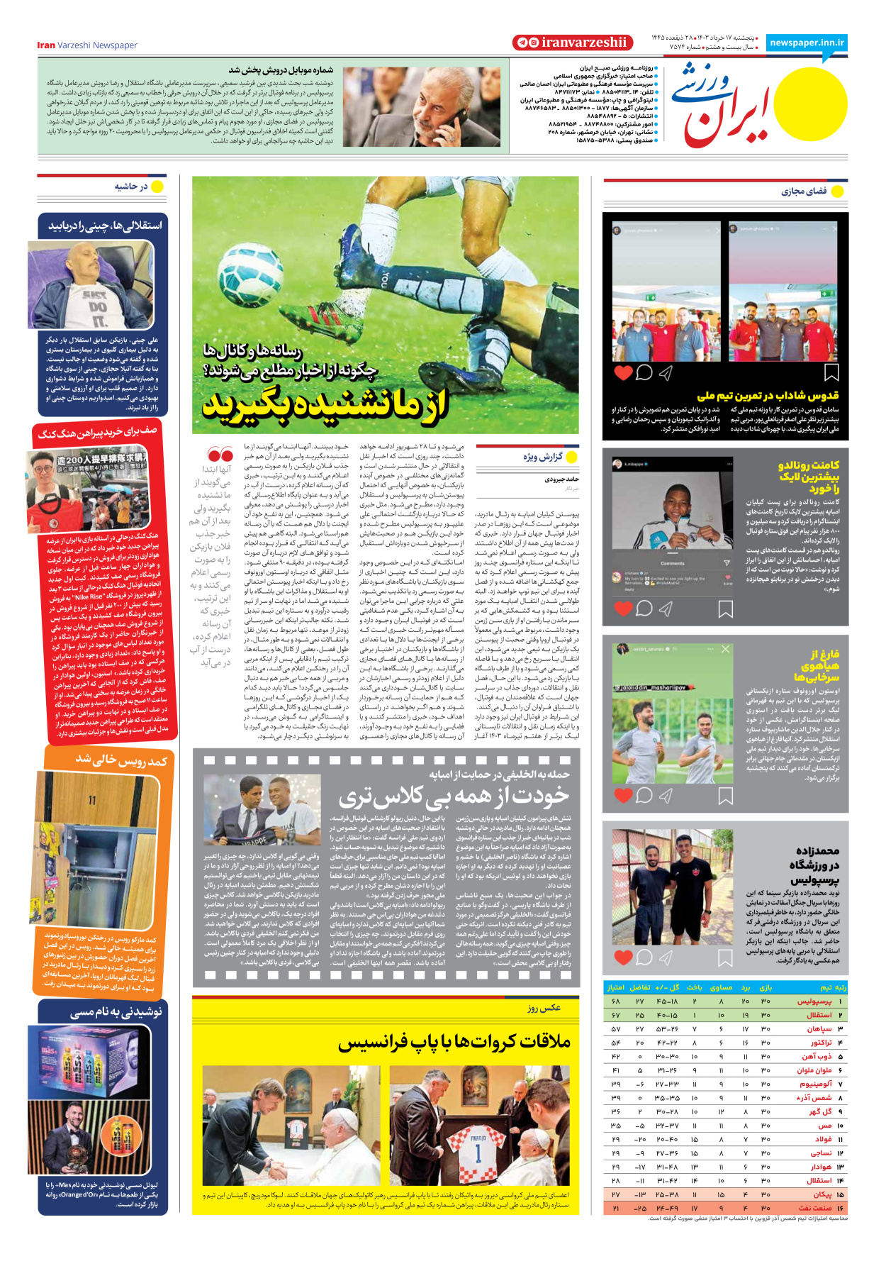 روزنامه ایران ورزشی - شماره هفت هزار و پانصد و هفتاد و چهار - ۱۷ خرداد ۱۴۰۳ - صفحه ۸