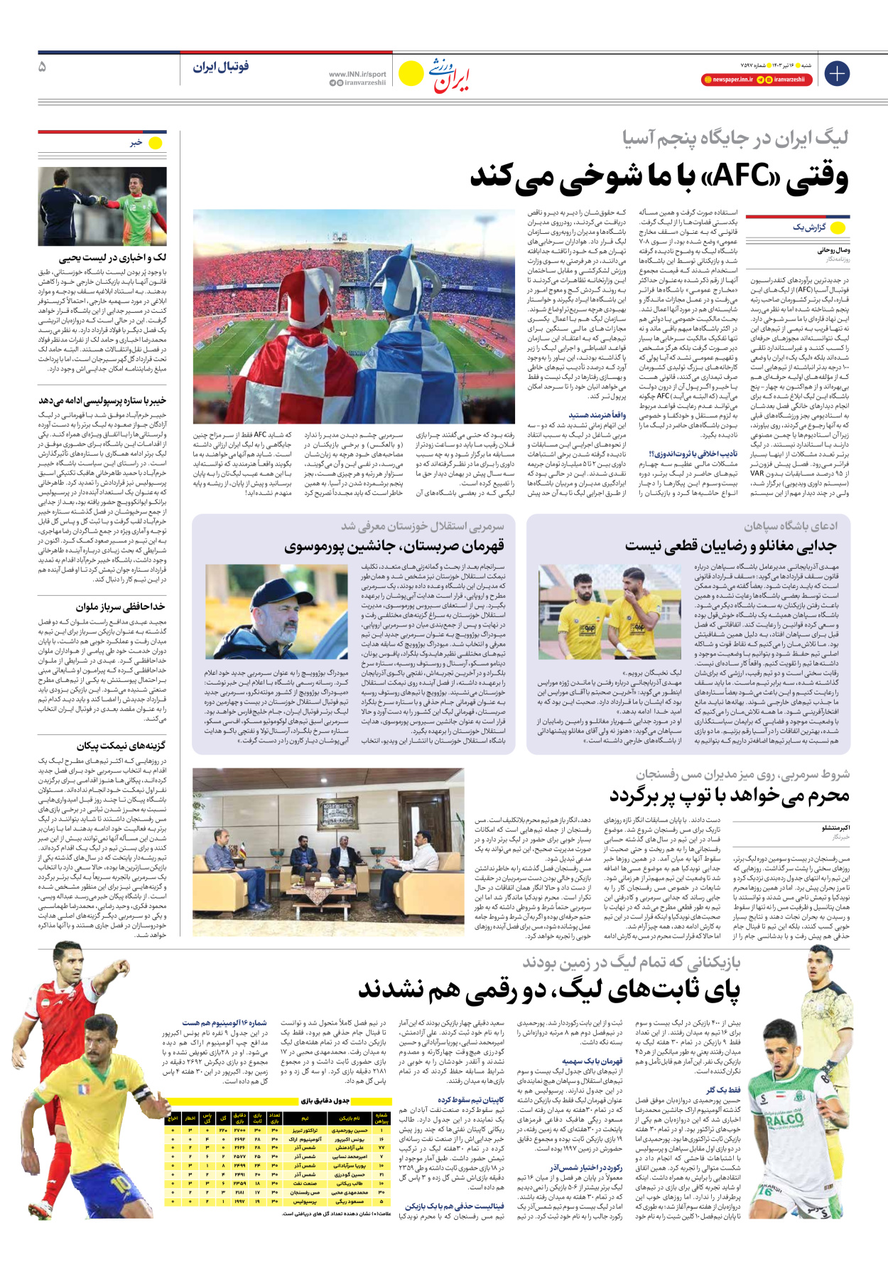 روزنامه ایران ورزشی - شماره هفت هزار و پانصد و نود و هفت - ۱۶ تیر ۱۴۰۳ - صفحه ۵