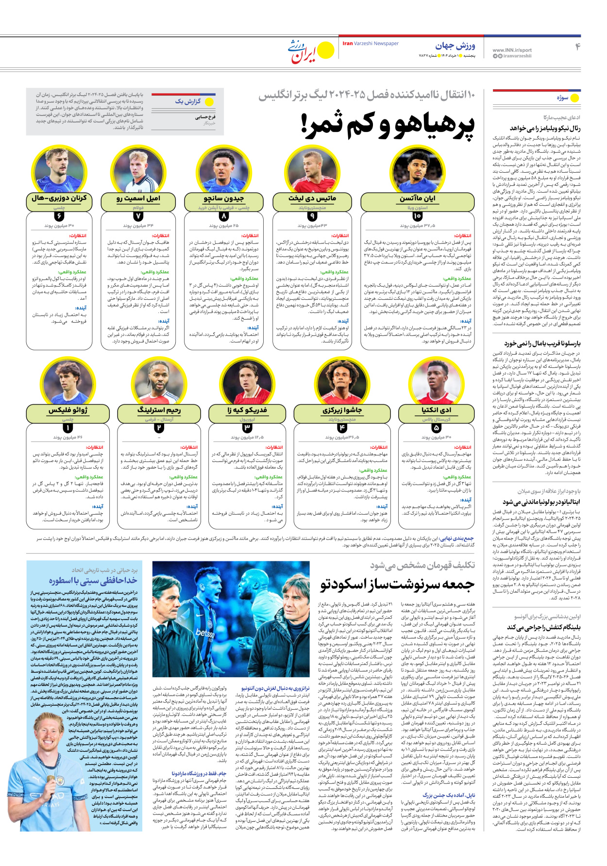 روزنامه ایران ورزشی - شماره هفت هزار و هشتصد و سی و هفت - ۰۱ خرداد ۱۴۰۴ - صفحه ۴