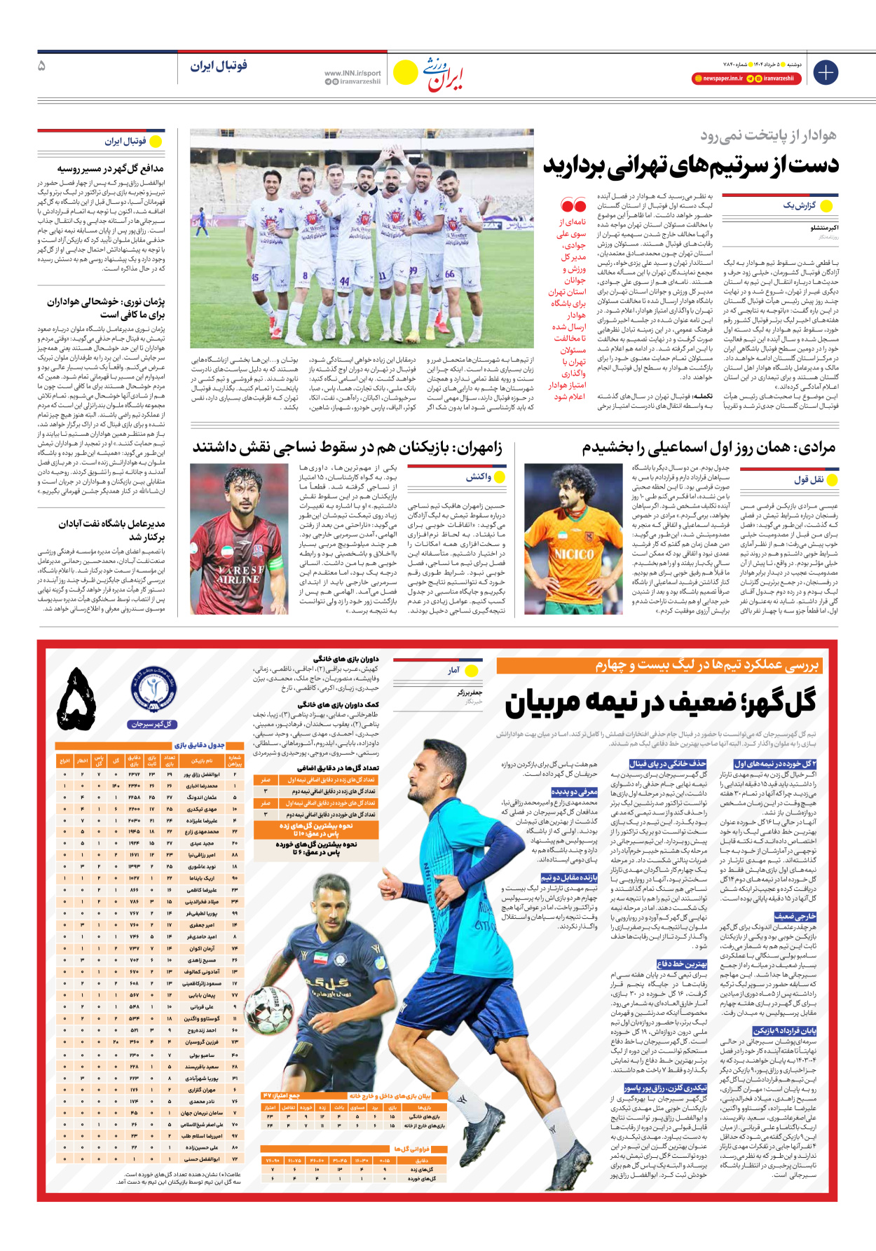 روزنامه ایران ورزشی - شماره هفت هزار و هشتصد و چهل - ۰۵ خرداد ۱۴۰۴ - صفحه ۵
