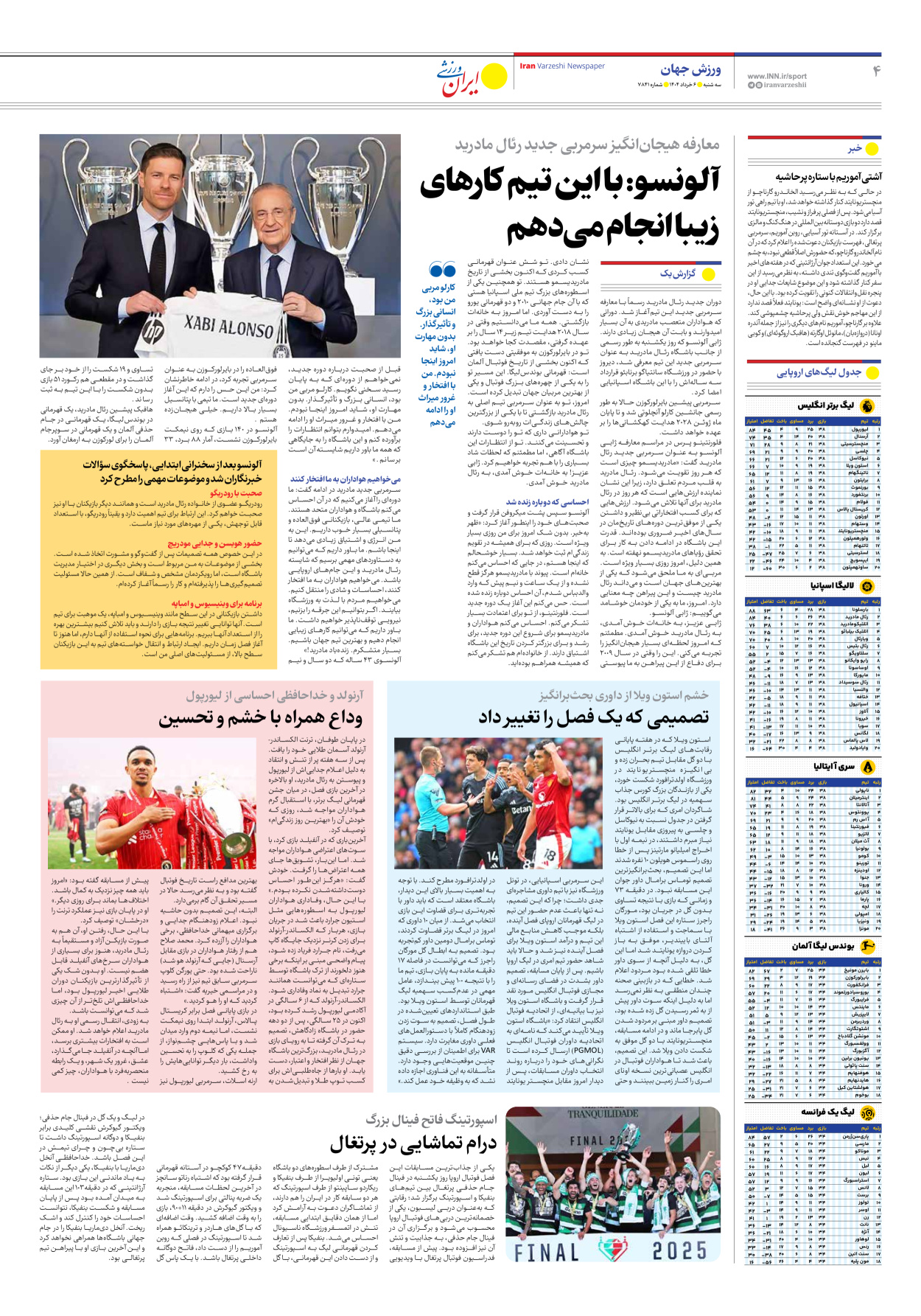 روزنامه ایران ورزشی - شماره هفت هزار و هشتصد و چهل و یک - ۰۶ خرداد ۱۴۰۴ - صفحه ۴