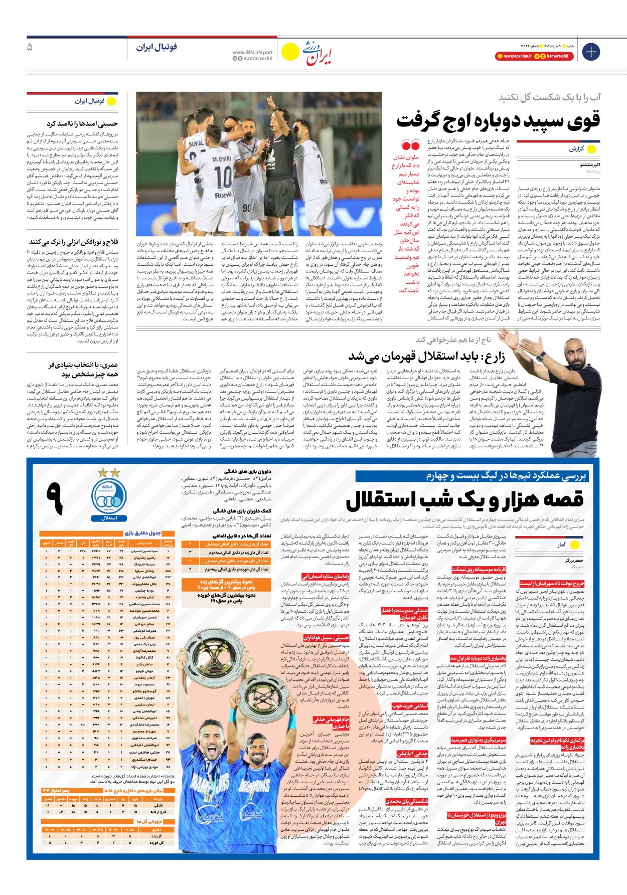 روزنامه ایران ورزشی - شماره هفت هزار و هشتصد و چهل و چهار - ۱۰ خرداد ۱۴۰۴ - صفحه ۵
