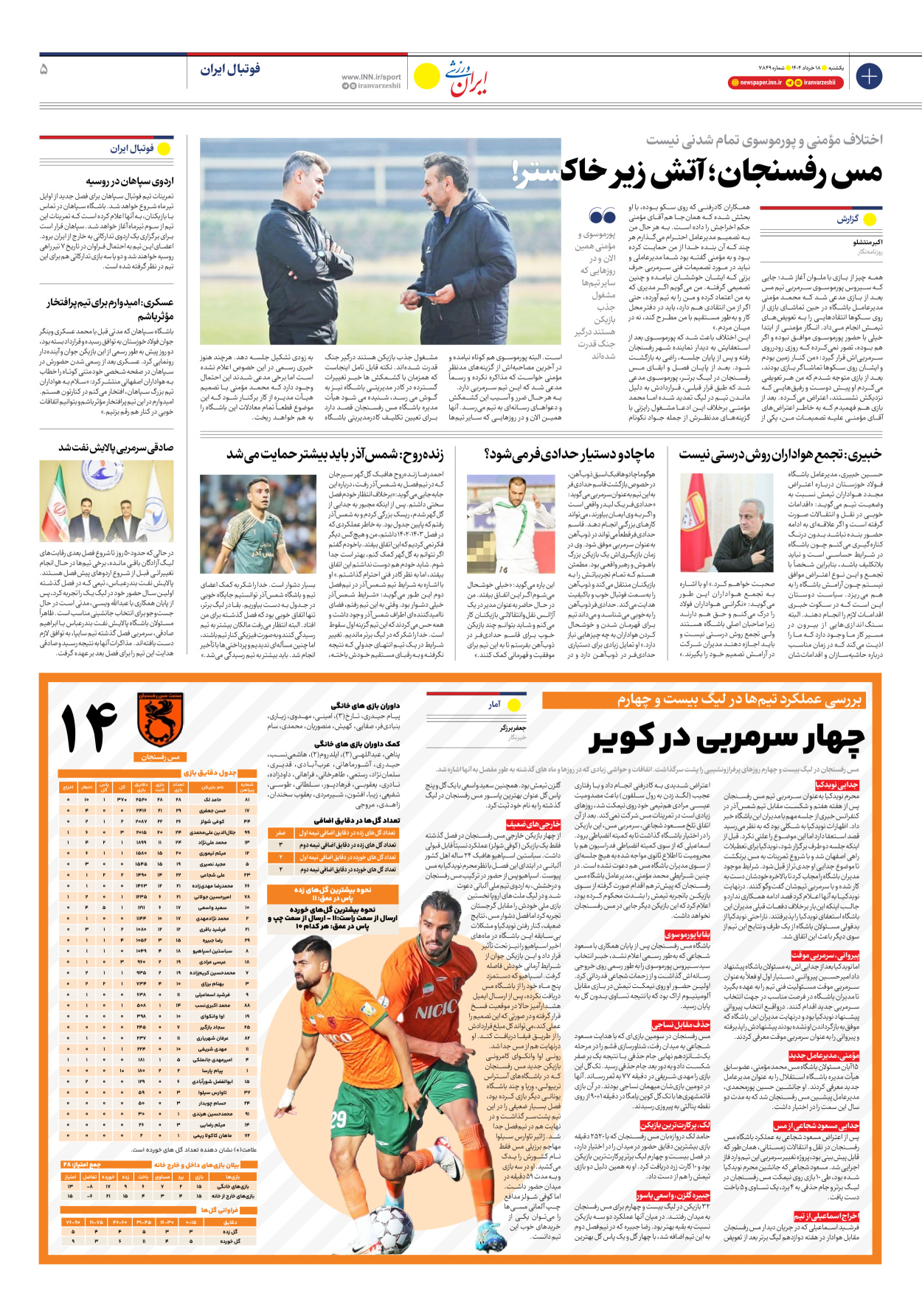 روزنامه ایران ورزشی - شماره هفت هزار و هشتصد و چهل و نه - ۱۸ خرداد ۱۴۰۴ - صفحه ۵