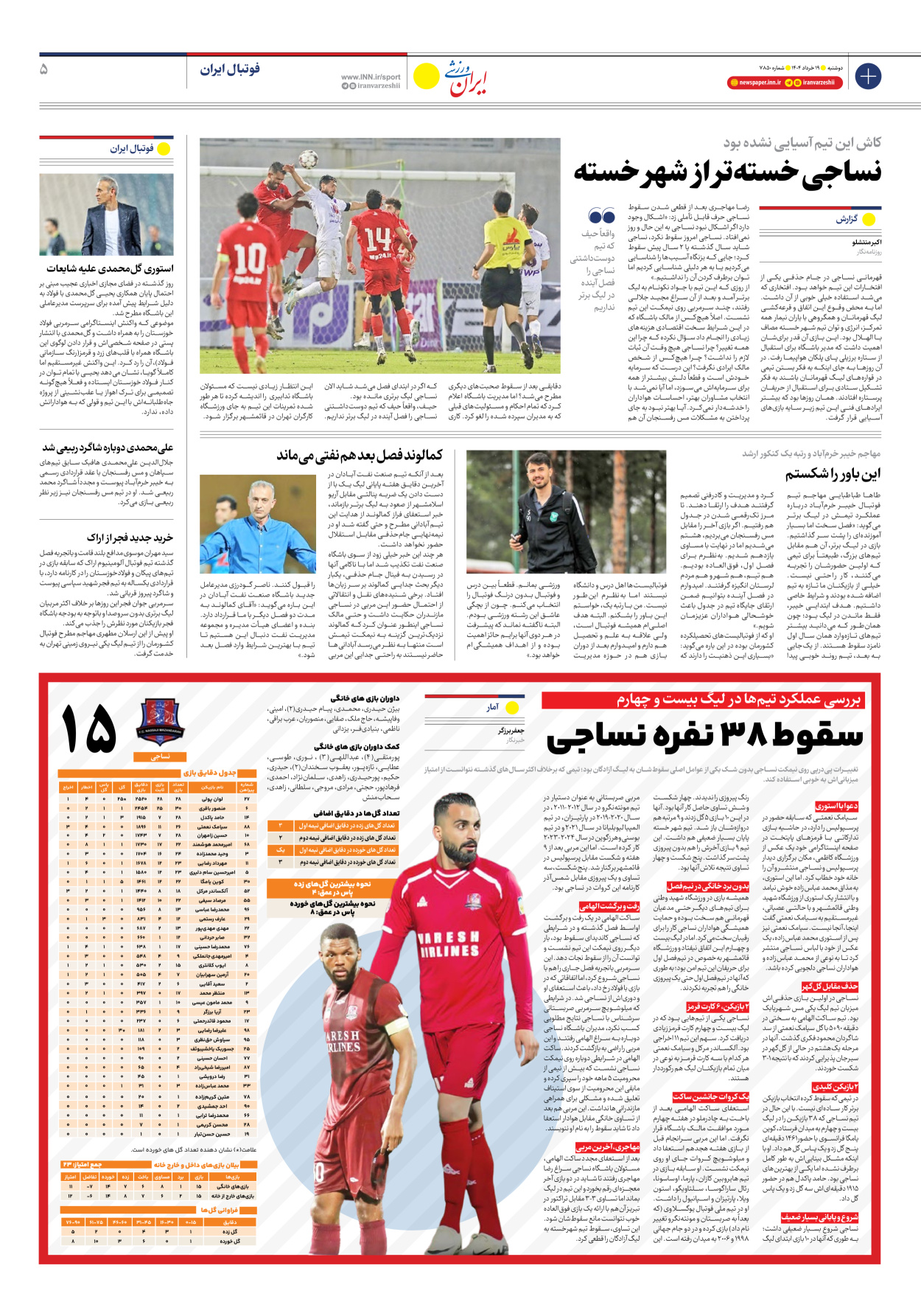 روزنامه ایران ورزشی - شماره هفت هزار و هشتصد و پنجاه - ۱۹ خرداد ۱۴۰۴ - صفحه ۵