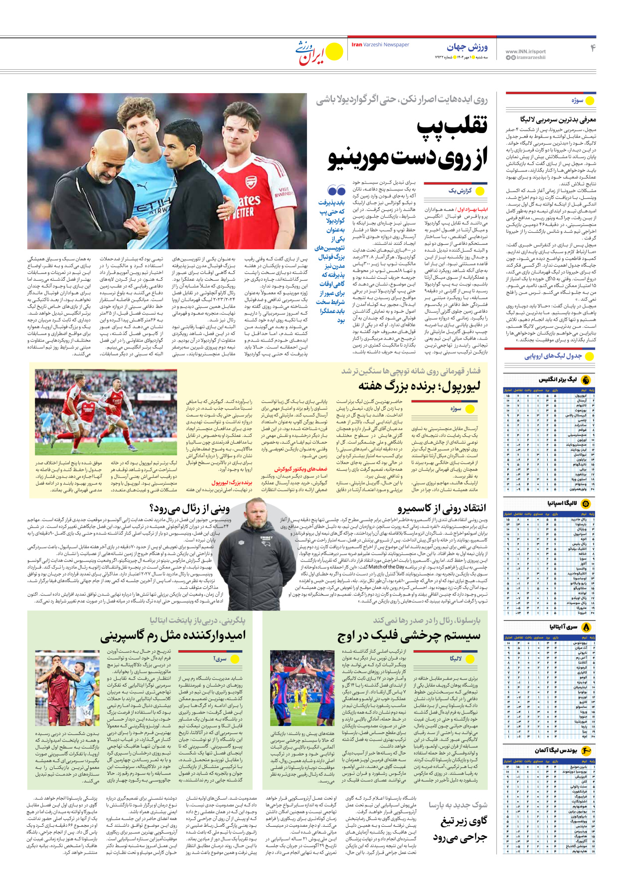 روزنامه ایران ورزشی - شماره هفت هزار و نهصد و سی و دو - ۰۱ مهر ۱۴۰۴ - صفحه ۴