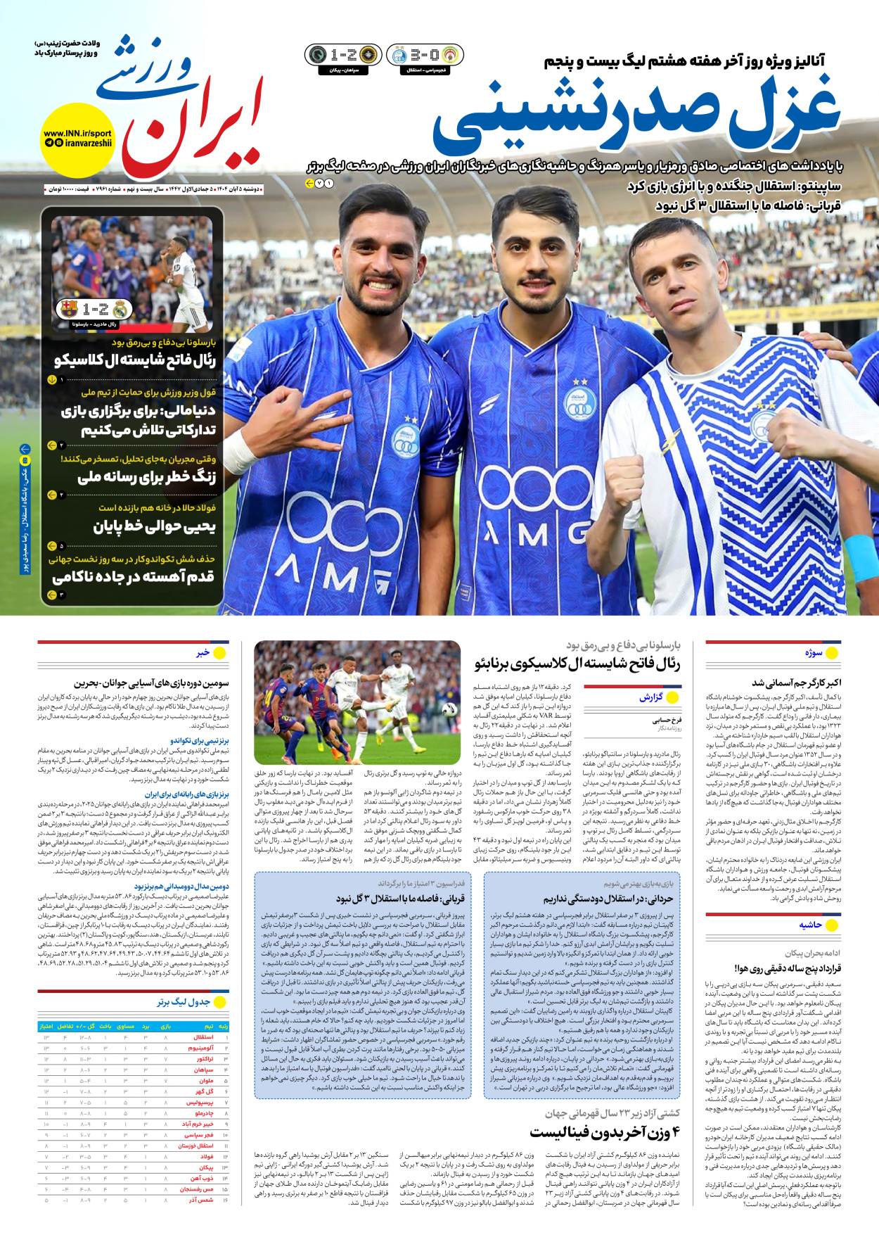 روزنامه ایران ورزشی - شماره هفت هزار و نهصد و شصت و یک - ۰۵ آبان ۱۴۰۴