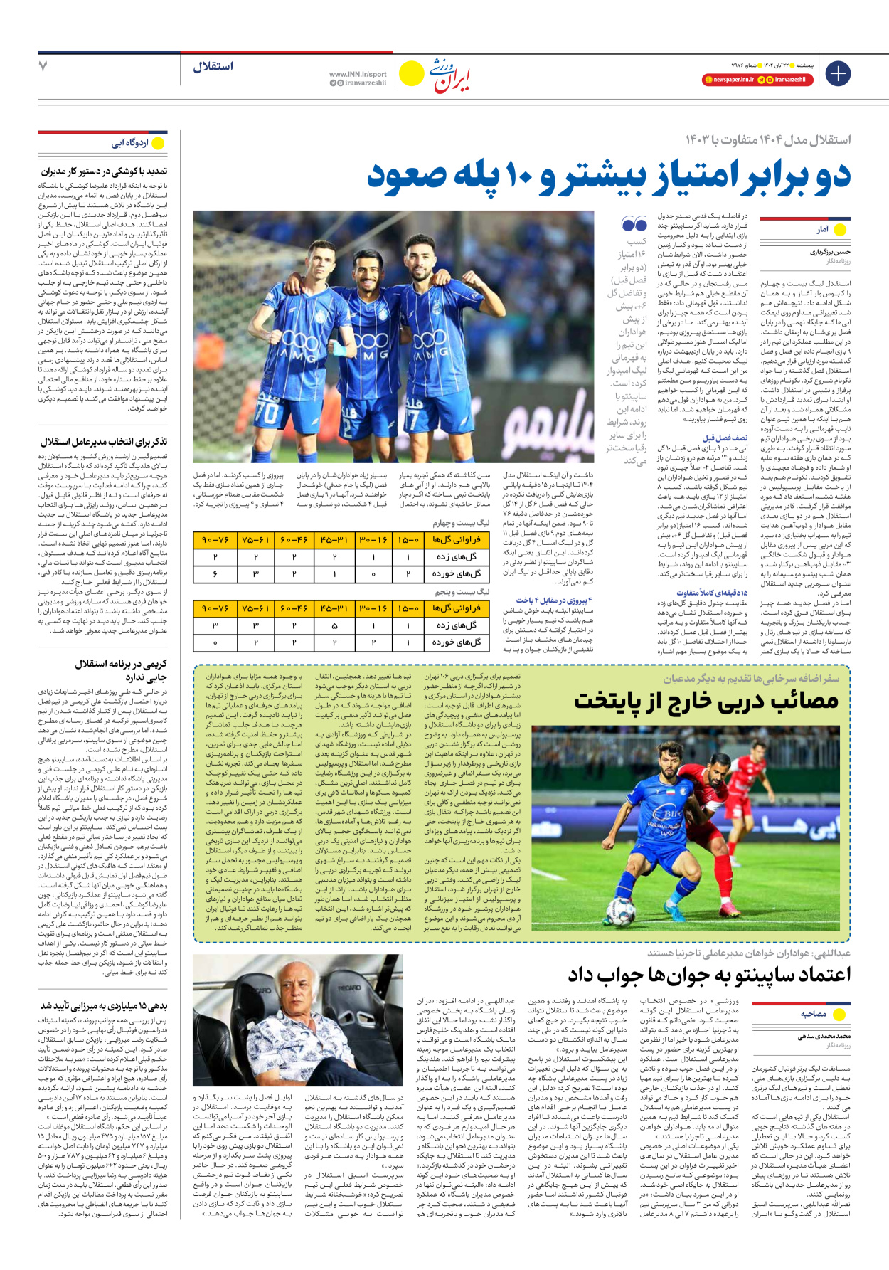 روزنامه ایران ورزشی - شماره هفت هزار و نهصد و هفتاد و شش - ۲۲ آبان ۱۴۰۴ - صفحه ۷