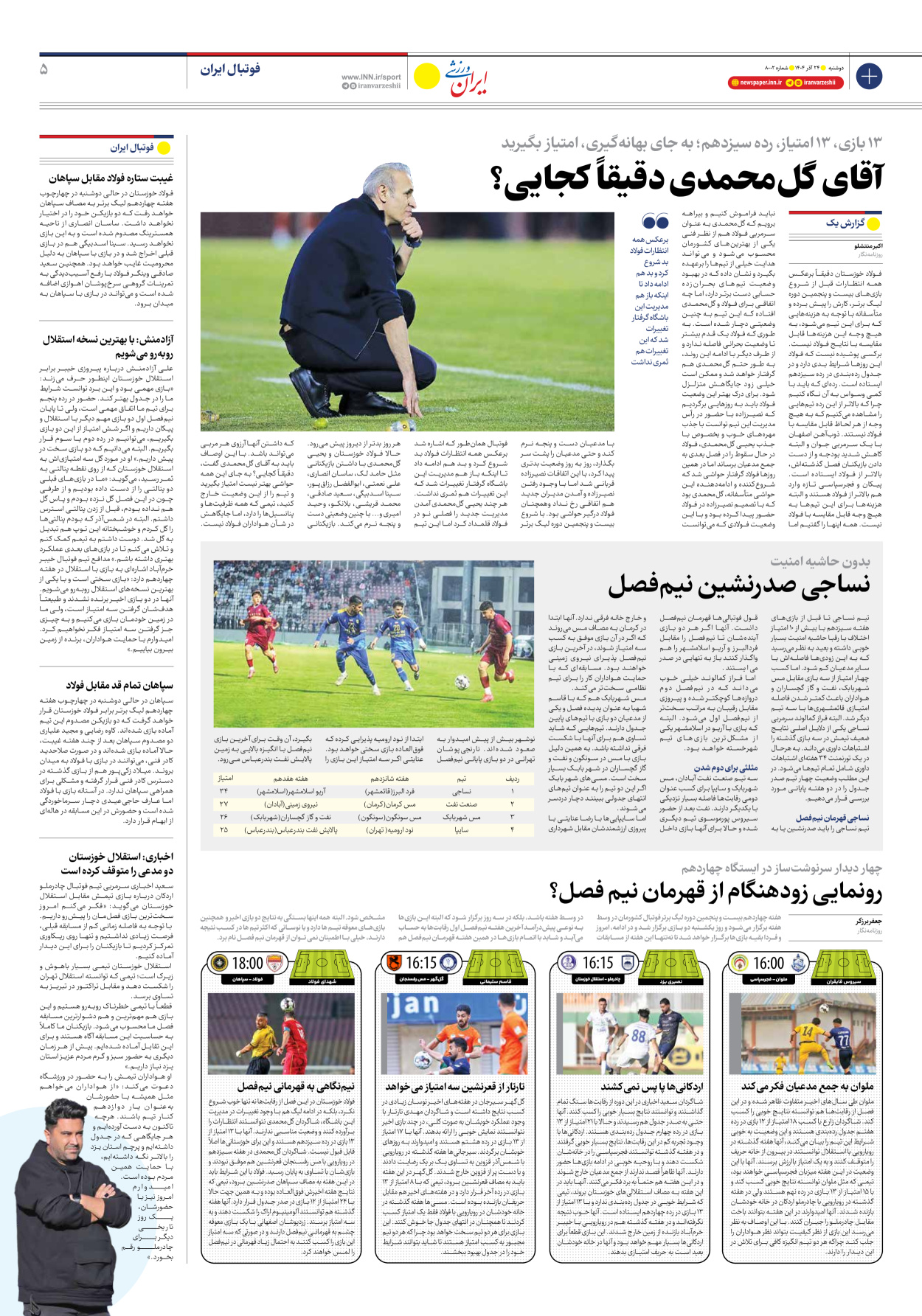 روزنامه ایران ورزشی - شماره هشت هزار و دو - ۲۴ آذر ۱۴۰۴ - صفحه ۵