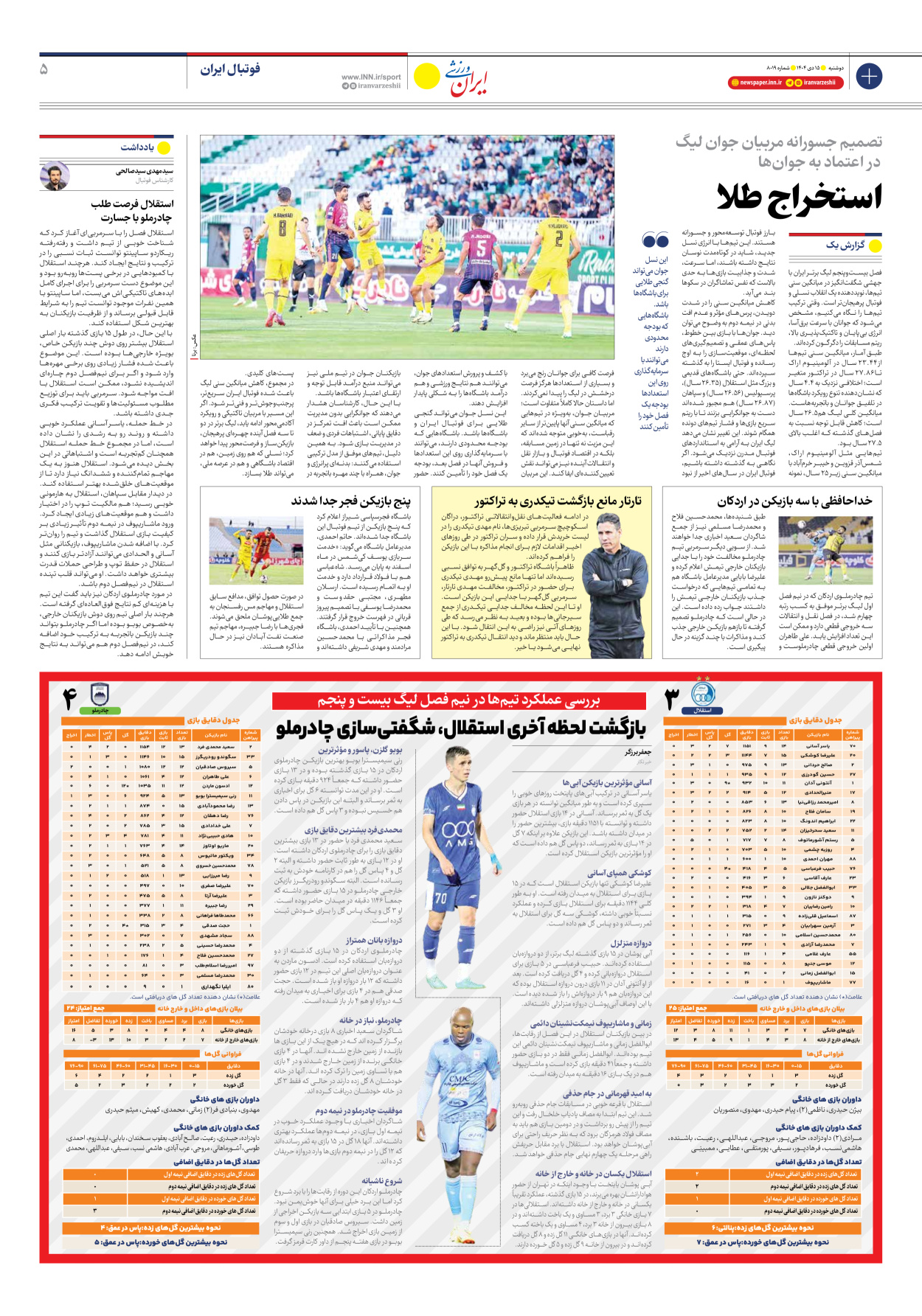 روزنامه ایران ورزشی - شماره هشت هزار و نوزده - ۱۵ دی ۱۴۰۴ - صفحه ۵