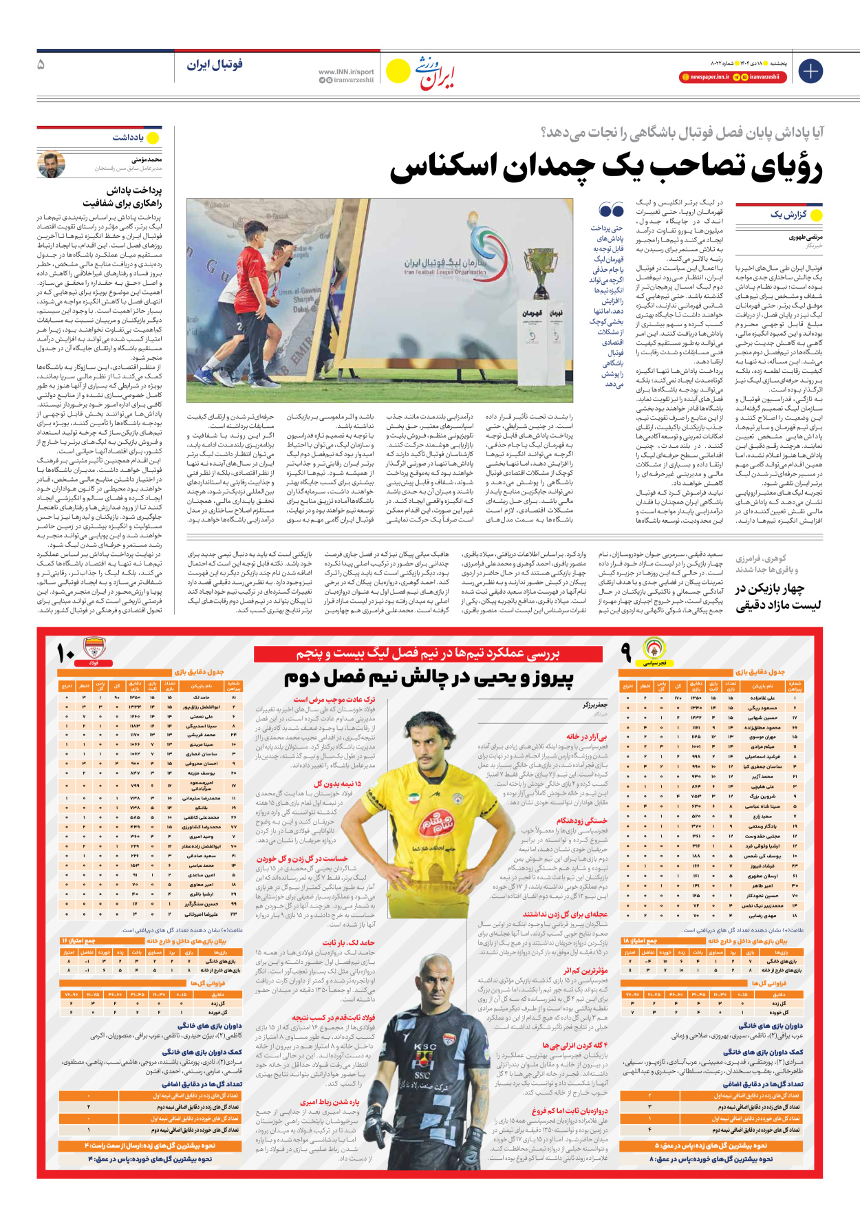 روزنامه ایران ورزشی - شماره هشت هزار و بیست و دو - ۱۸ دی ۱۴۰۴ - صفحه ۵